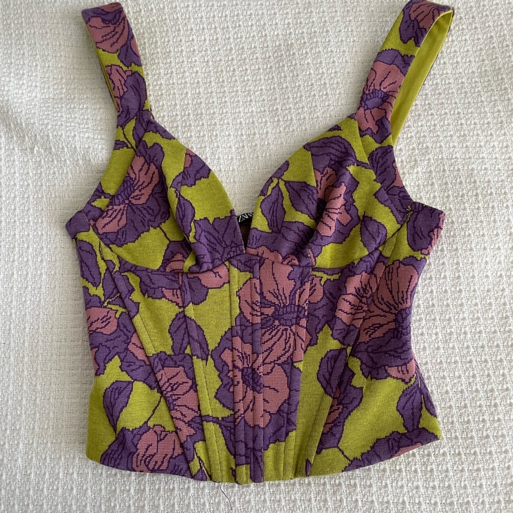 Zara floral corset crop tank